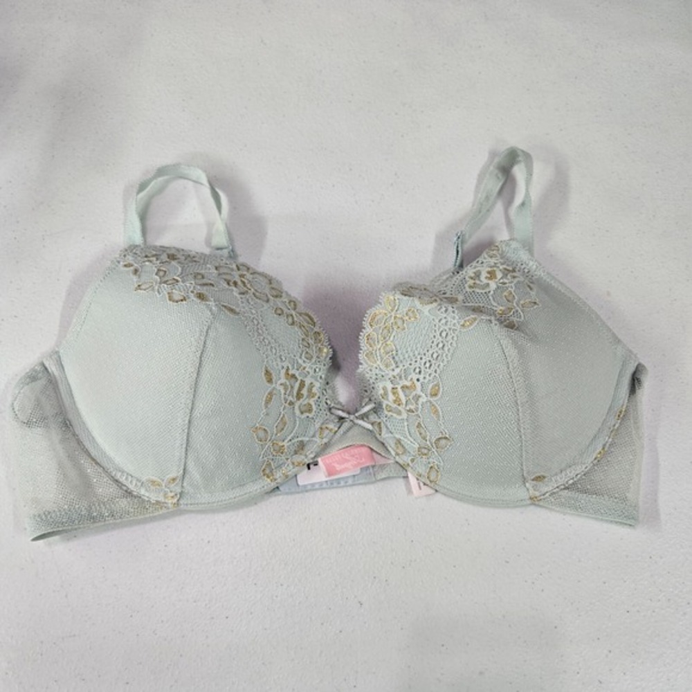 Victoria's Secret Women Bra 36D Blue Angels Push Up Metallic Lace Underwire
